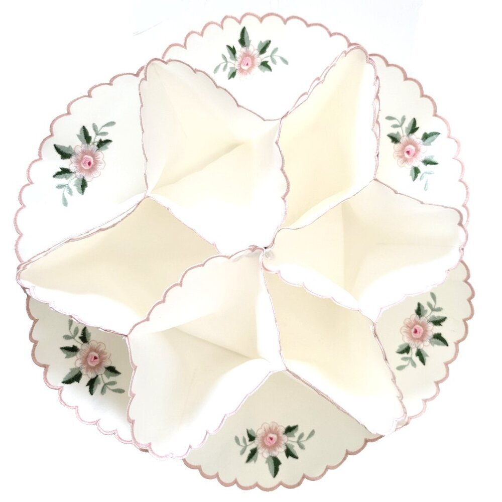Vintage Dinner Roll Bun Cozy Holder 14" Embroidered Roses Snap